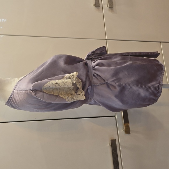 Vintage 100% Silk Lavender Lace Pajama Top & Pants Set Purple Size Medium - Picture 6 of 13